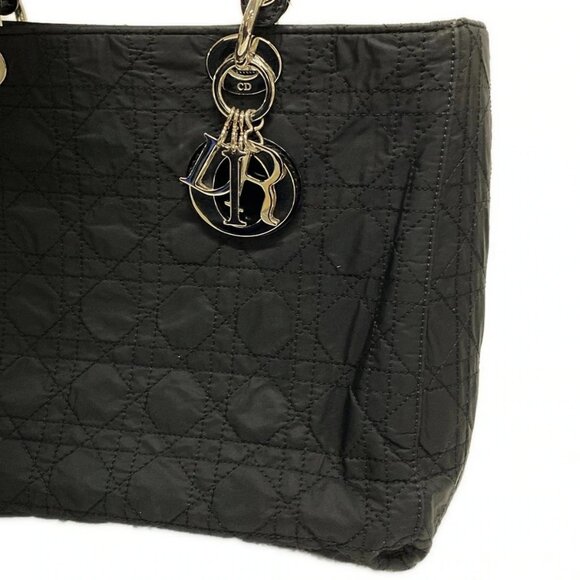 Auth DIOR/ChristianDior Lady Dior Large Bag Black Nylon Leather Handbag - Picture 13 of 16